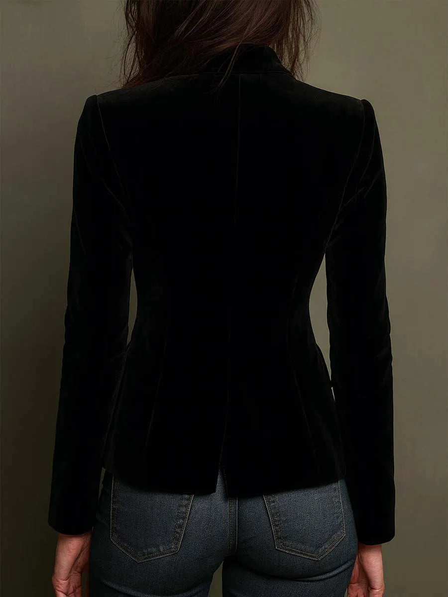 Velvet Blazer With Colorful Floral Embroidery