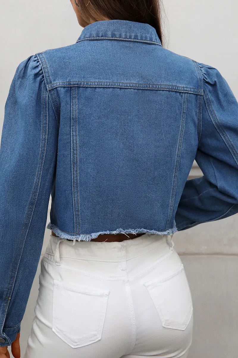Women's Casual Raw-Hem Denim Jacket