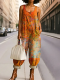 Women's Vintage Ethnic Geometric Art Print Casual Jumpsuit