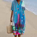 Abstract Floral V-Neck Dress