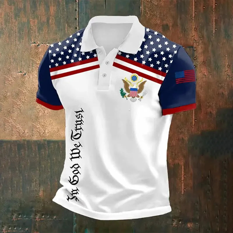 Men's Retro Independence Day In God We Trust Print Polo Shirt