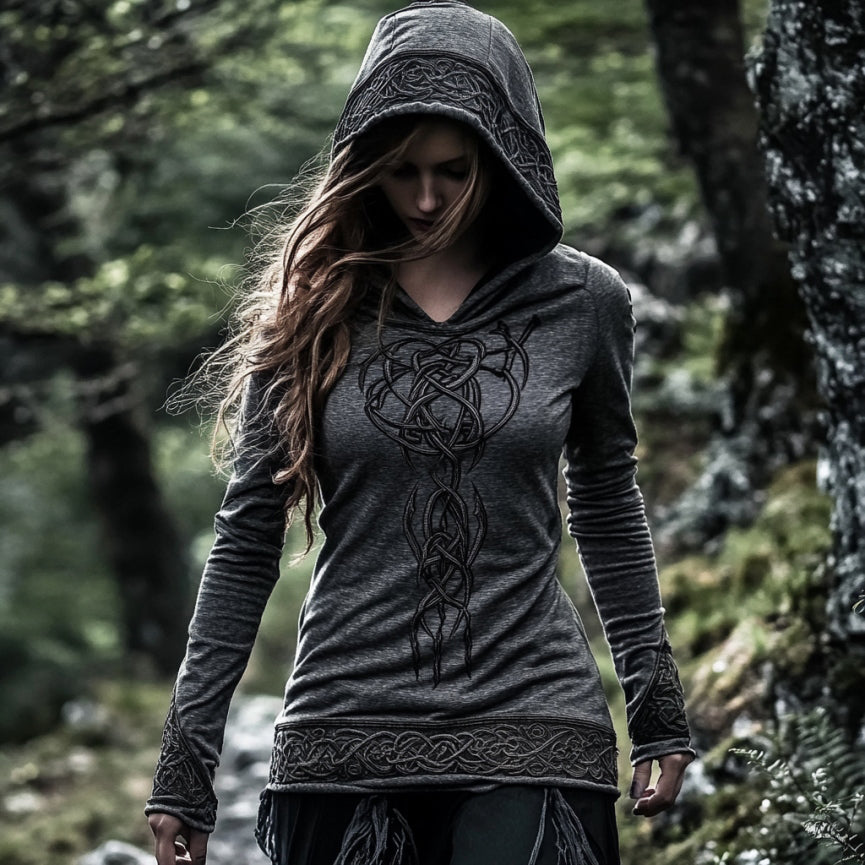 Women's Viking Jacquard Celtic Knot Art Hooded