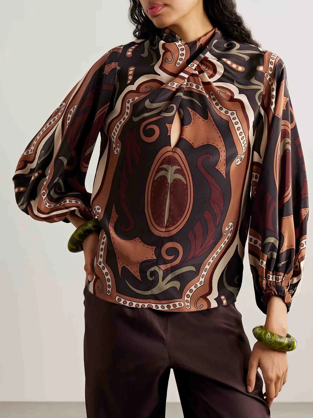 Retro Tung Palm Tree Print Long-sleeved Shirt