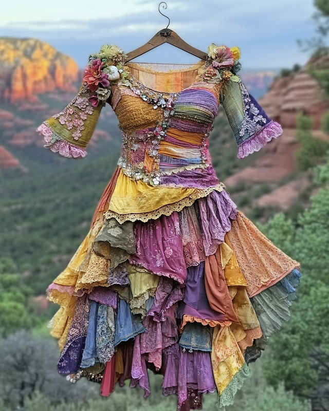 Summer colorful vacation patchwork contrast dress d389