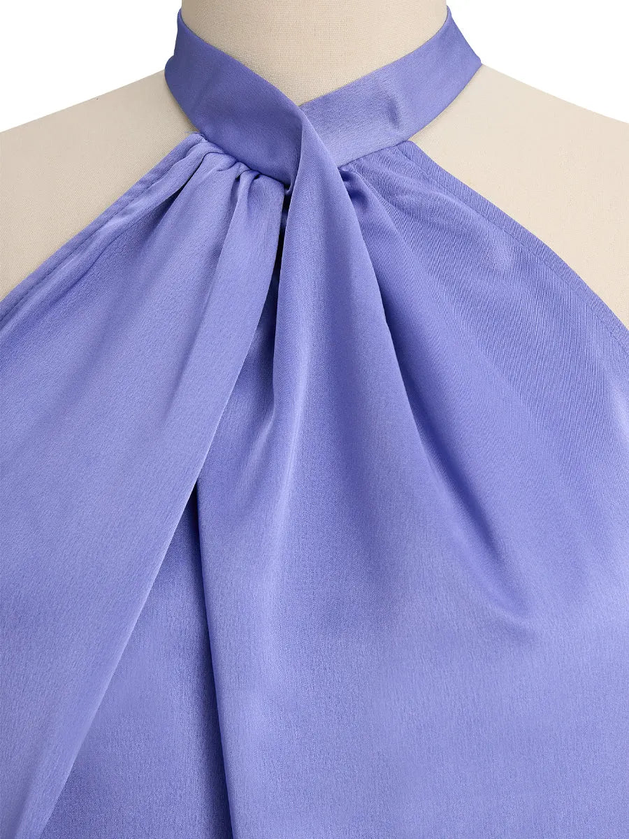 Sophisticated Cross-Neck Gathered Satin Blouse