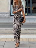 Unique Zebra Print Stretch Slim Maxi Dress