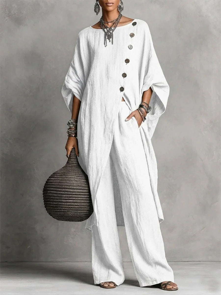 Linen Oversized Tunic & Wide‐Leg Pants Co‐Ord Set