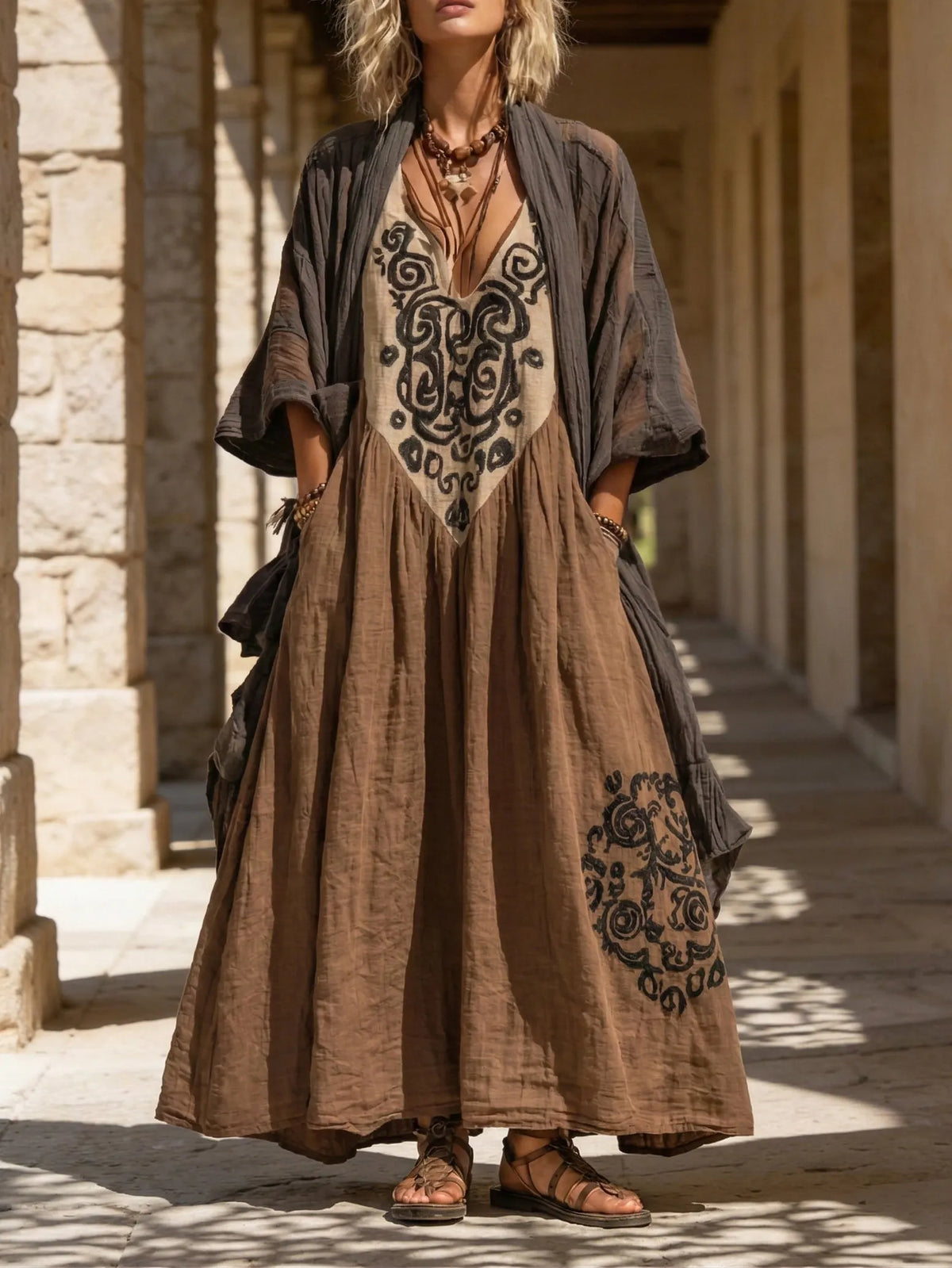 Boho Retro Loose Linen Cotton Two-piece Set