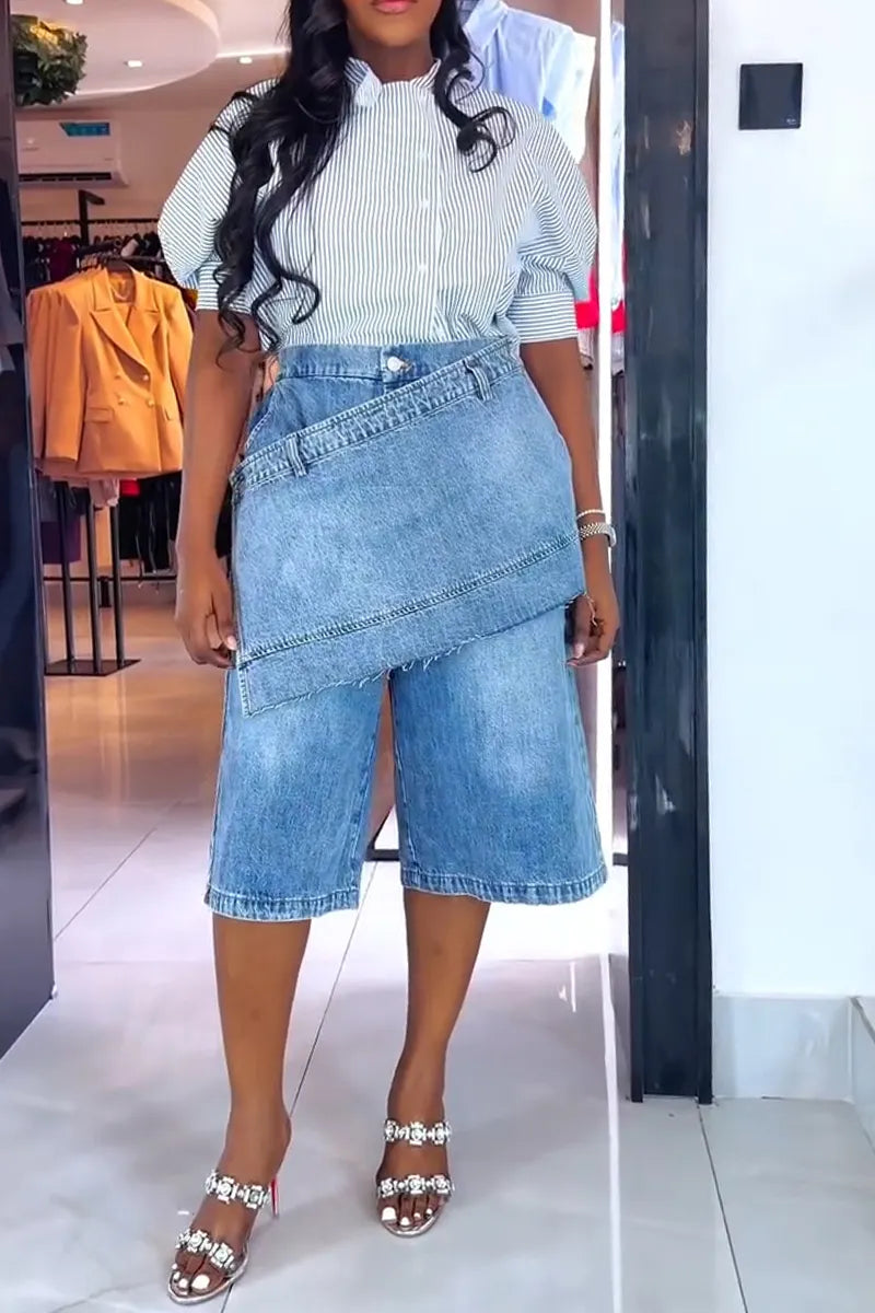 Women's Casual Convertible Detachable Paneled Denim Shorts