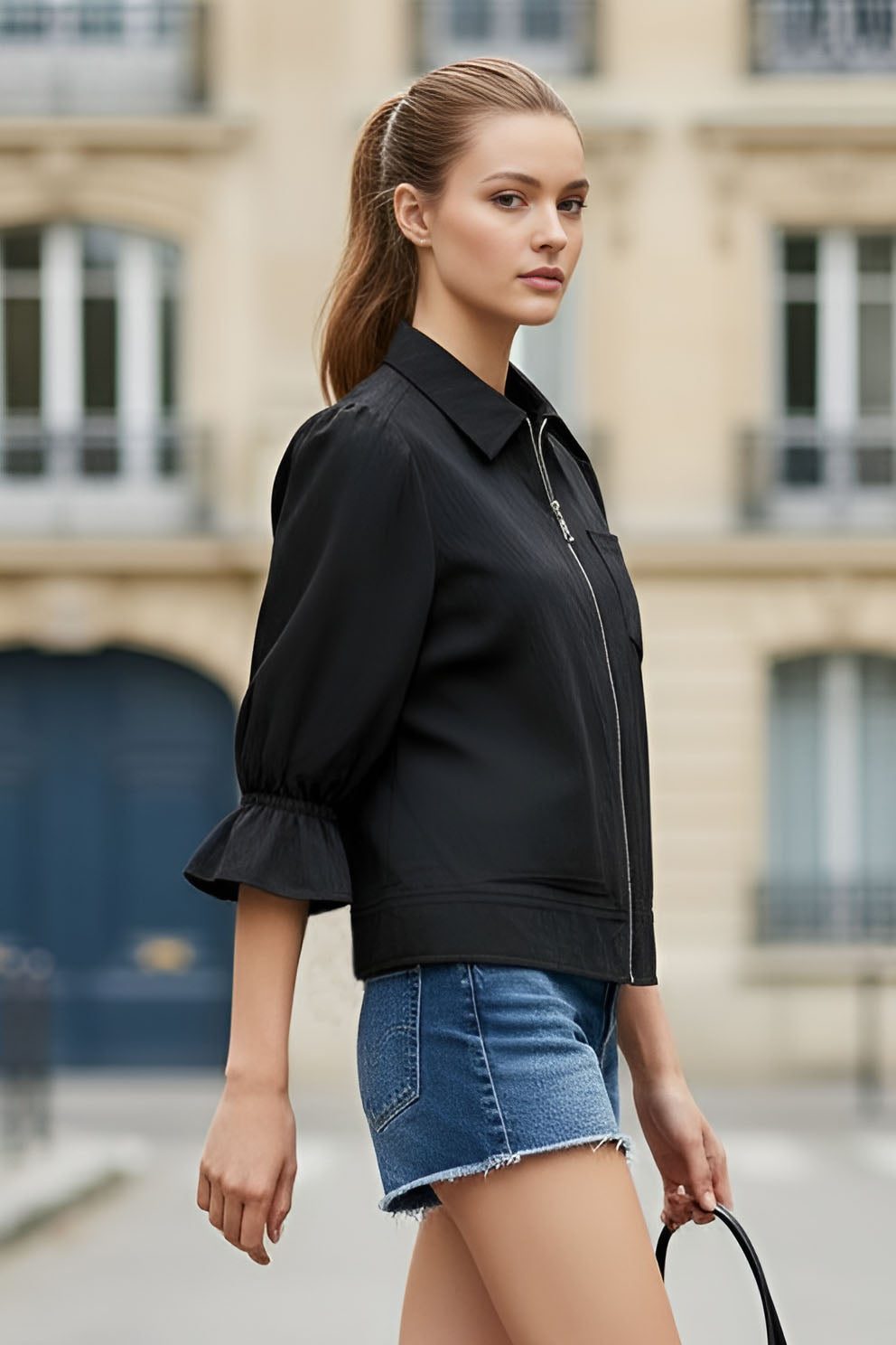 3/4 Sleeve Zip Up Jacket