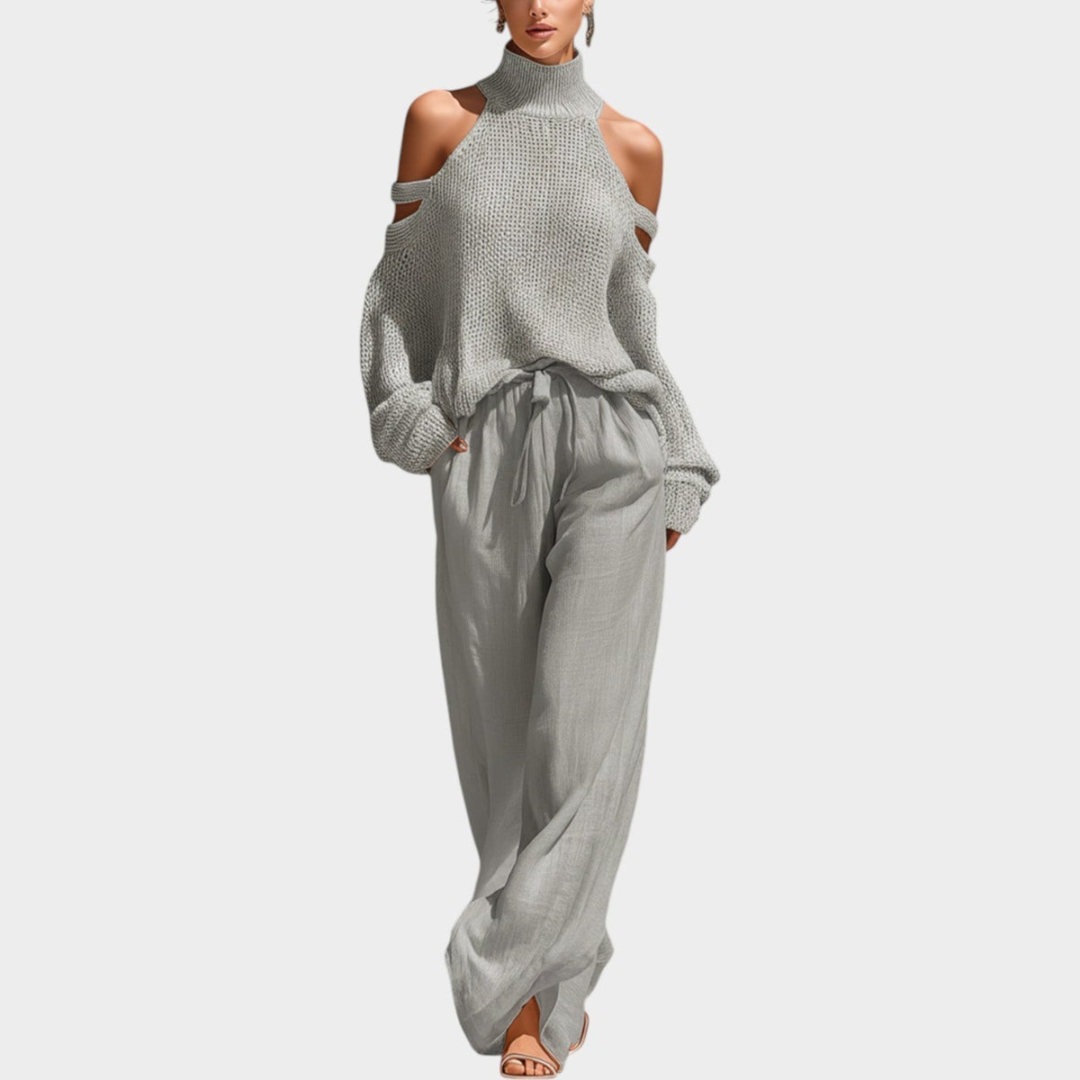 Relaxed Cold-Shoulder Knit Set