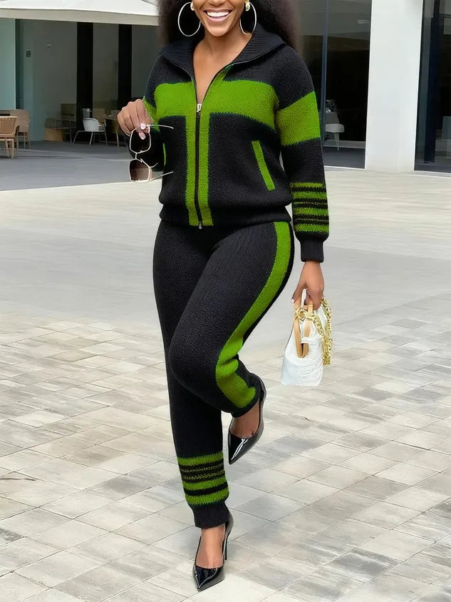 Casual Color Block Sporty Knit Pants