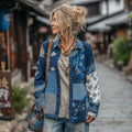 Women's Vintage Japanese Floral Patchwork Linen Button-up Shirt