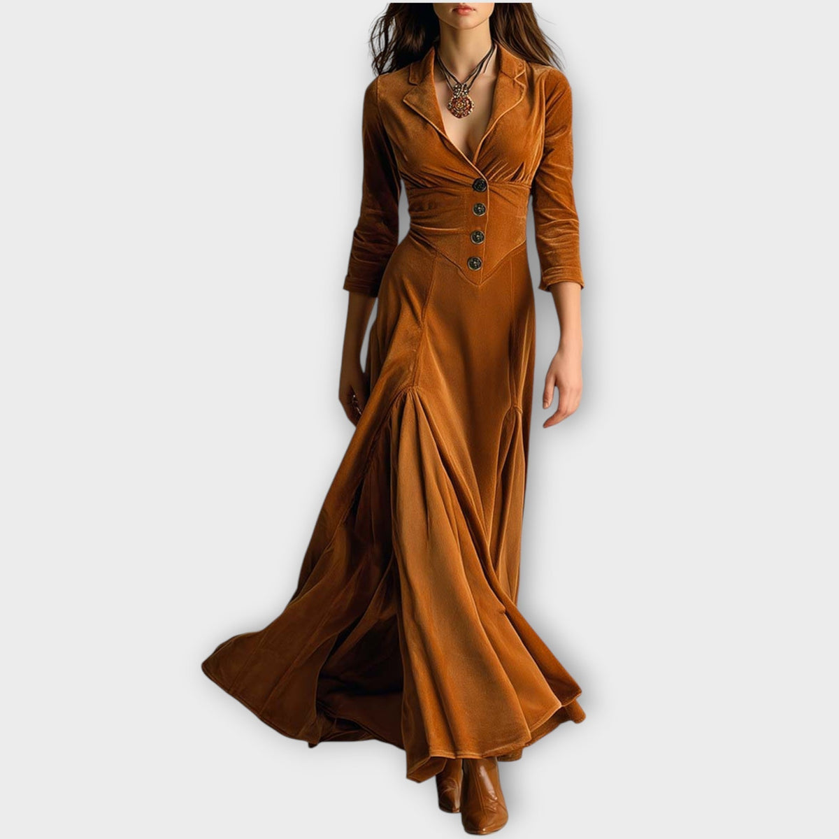 Vintage Velvet Buttoned Maxi Dress