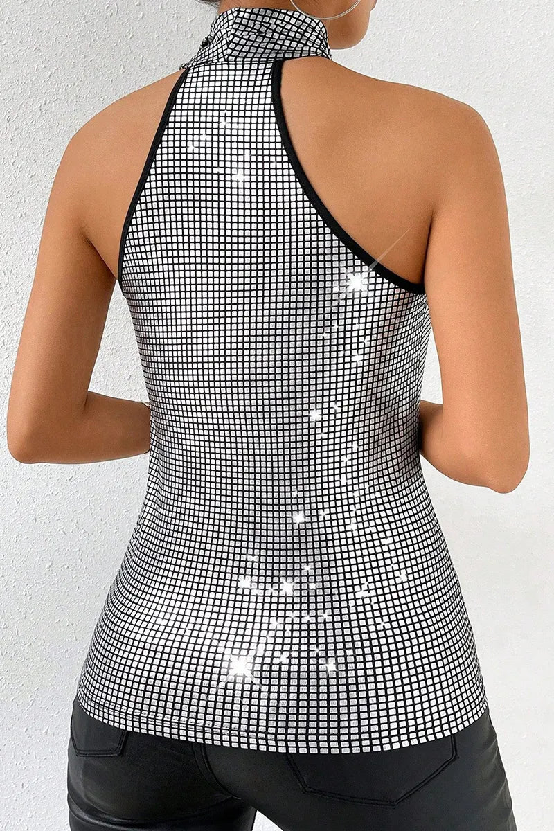 Women's Sequin Bustier Halter Neck Off Shoulder Tops