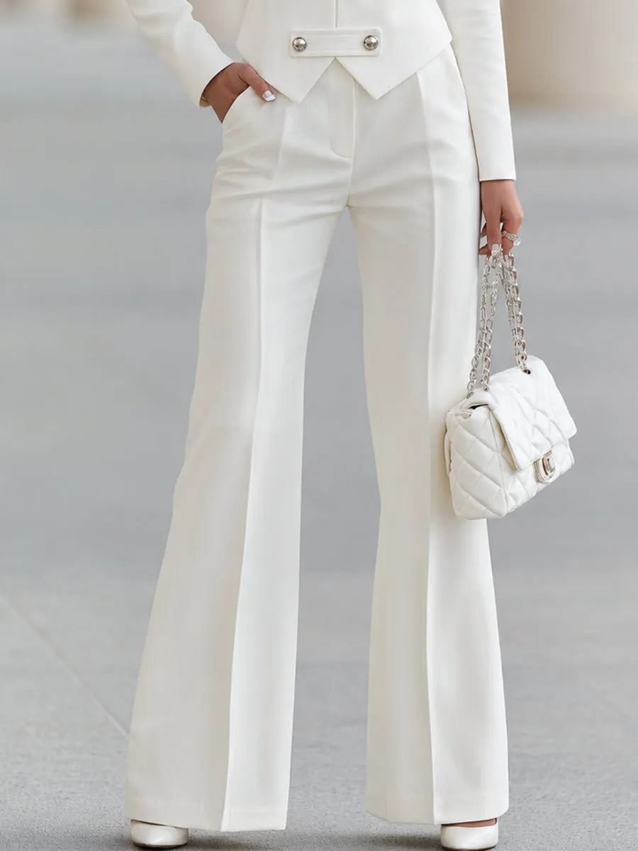 Military-Button Jacket And Flared Pants Set