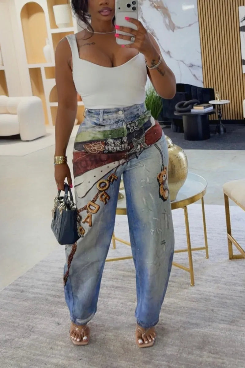 Women's Casual Pattern Print Barrel Pants