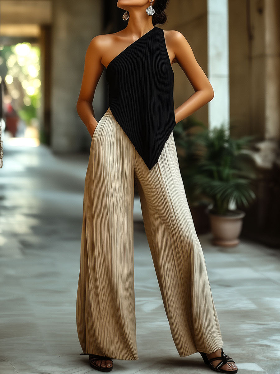 Minimalism Asymmetric Pleated One-Shoulder Top