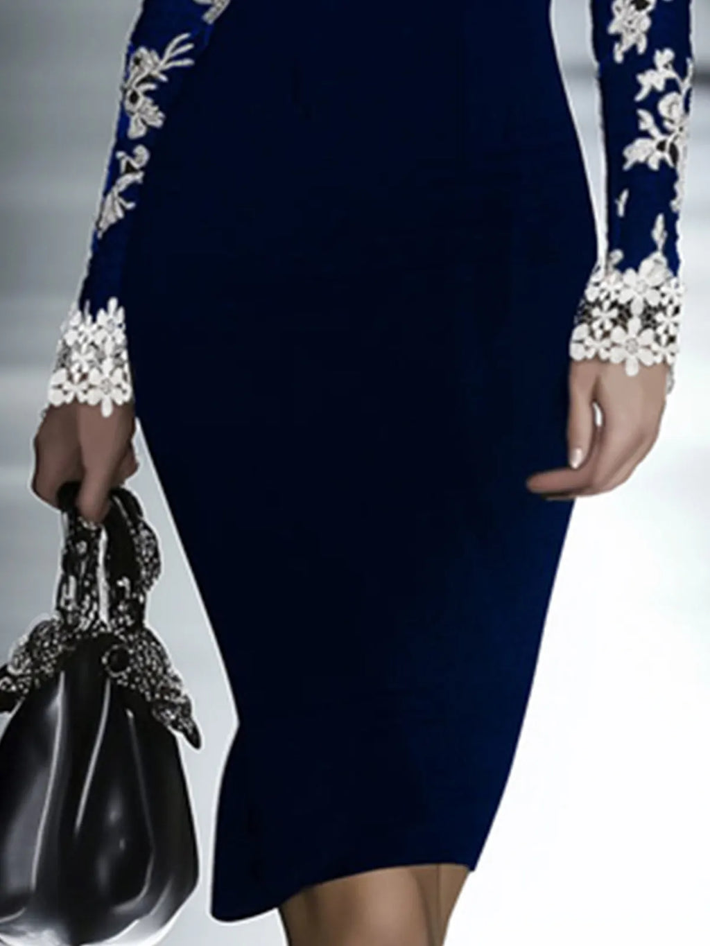 24-Hour-Shipping Lace Neckline Hip Dress