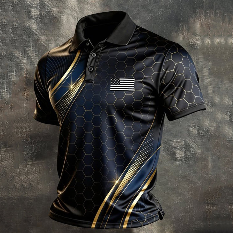 Men's Retro Patriot Color Block Short-sleeve Polo Shirt