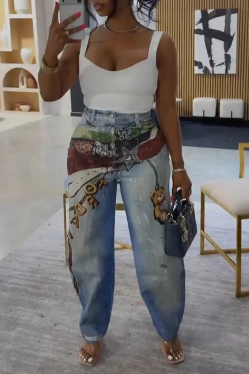 Women's Casual Pattern Print Barrel Pants