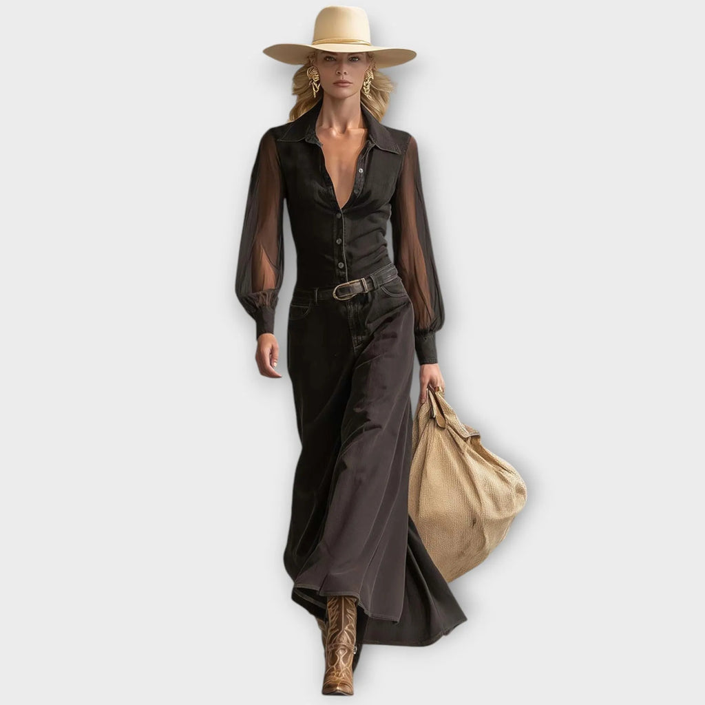 Vintage Western Denim Maxi Dress