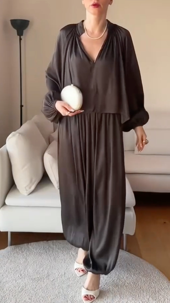 Women's V-Neck Satin Loose-Fitting Elegant Suit