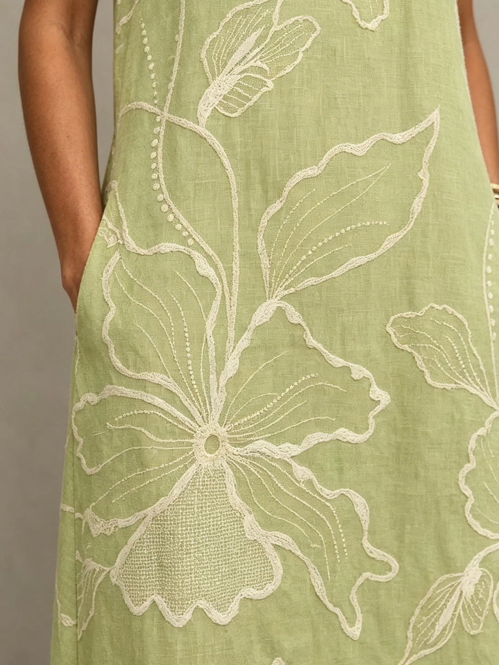 Womenâs Wavy-edge Floral Sleeveless Pocket Maxi Dress