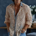 Men's Retro Floral Art Print Flowy Linen Blend Casual Shirt