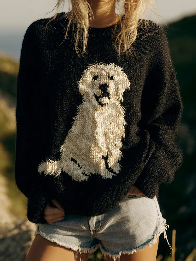Classic Fuzzy Golden Retriever Dog Felt Cozy Knit Sweater