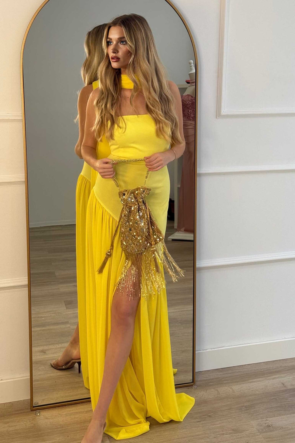 Strapless Slit Scarf Maxi Dress