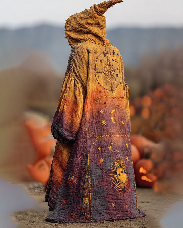 Halloween themed embroidered tie-dye patchwork cape 5f1e