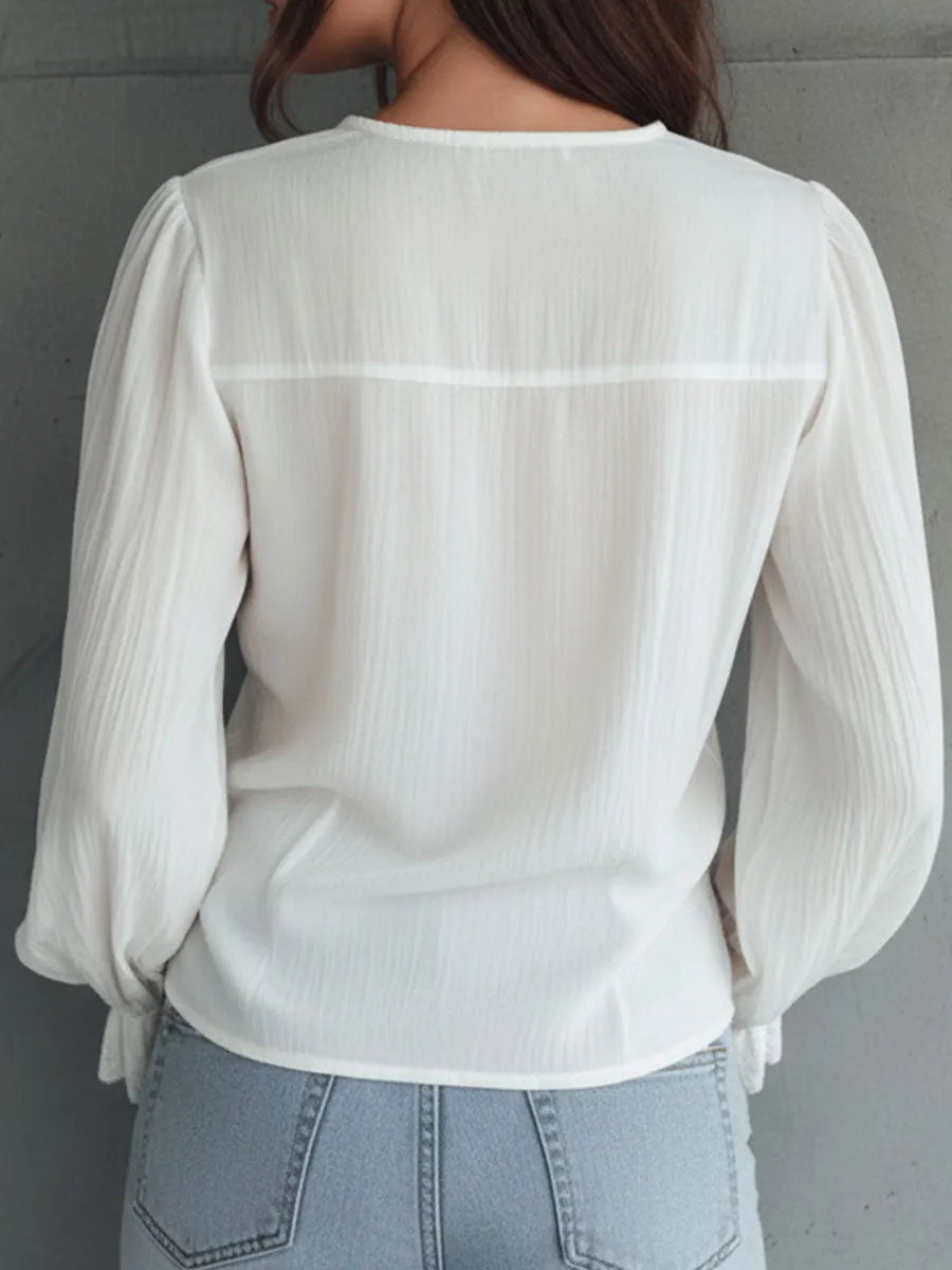 Vintage Victorian V-Neck Ruffle Lace Blouse