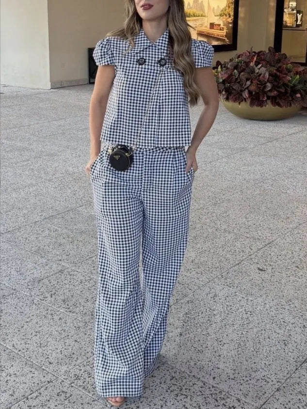 Casual Plaid Straight Pants