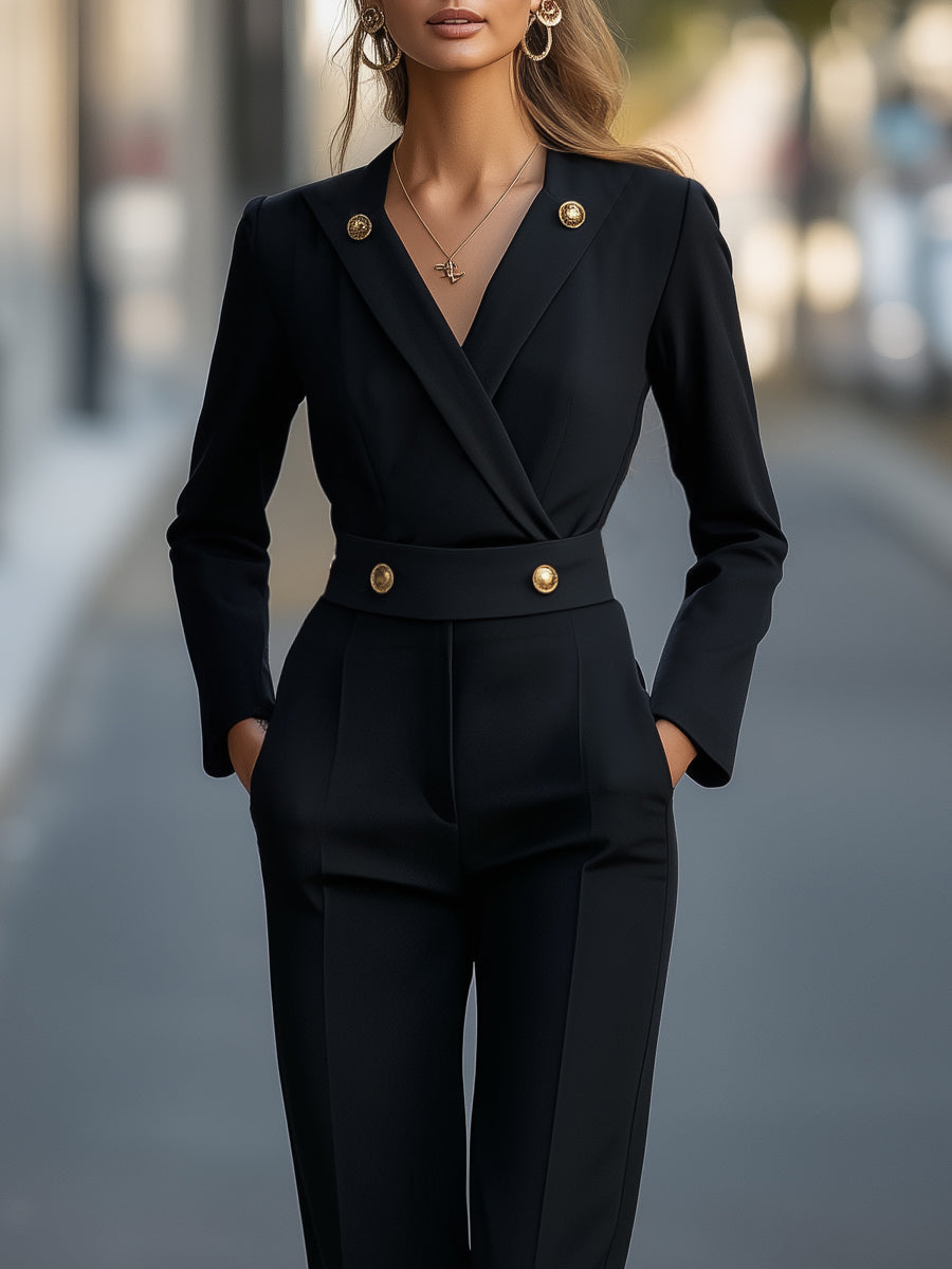 Tailored Jumpsuit With Gold Button Accents