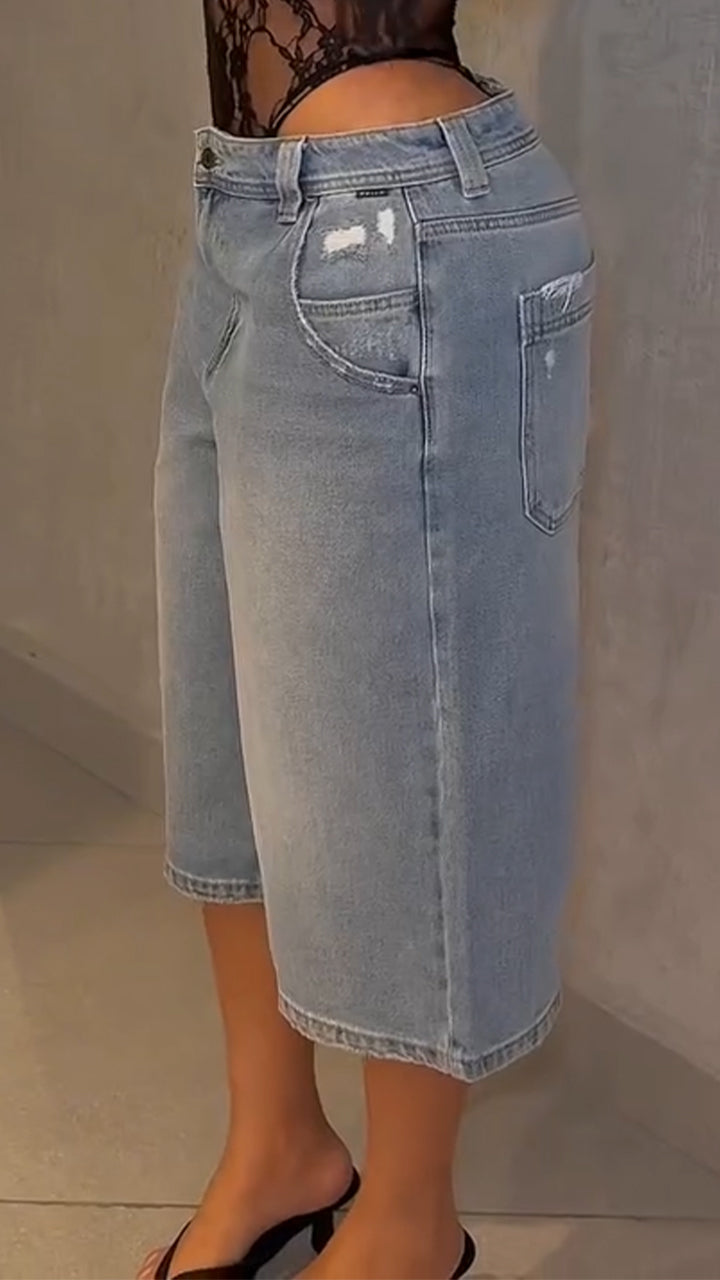 Ladies Washing Water Casual Seven Quarter Jeans