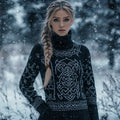Viking Dragon Pattern Cozy Turtleneck Knit Sweater