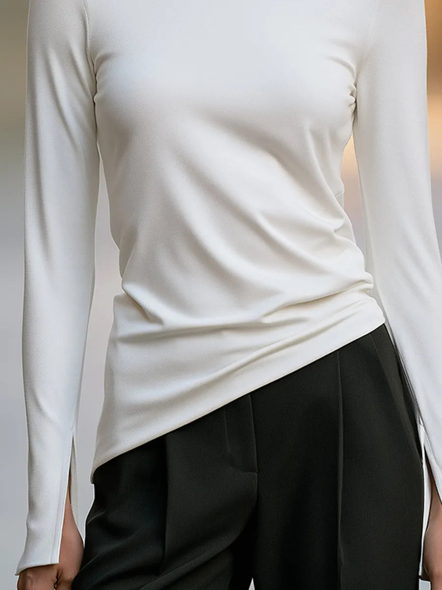 Asymmetric Mock-Neck Long-Sleeve Top