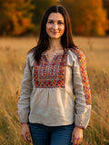 Women's Vintage Bohemian Embroidered Print Shirt