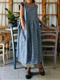 Sky Blue and Grey Tartan Cotton Kitchen Apron