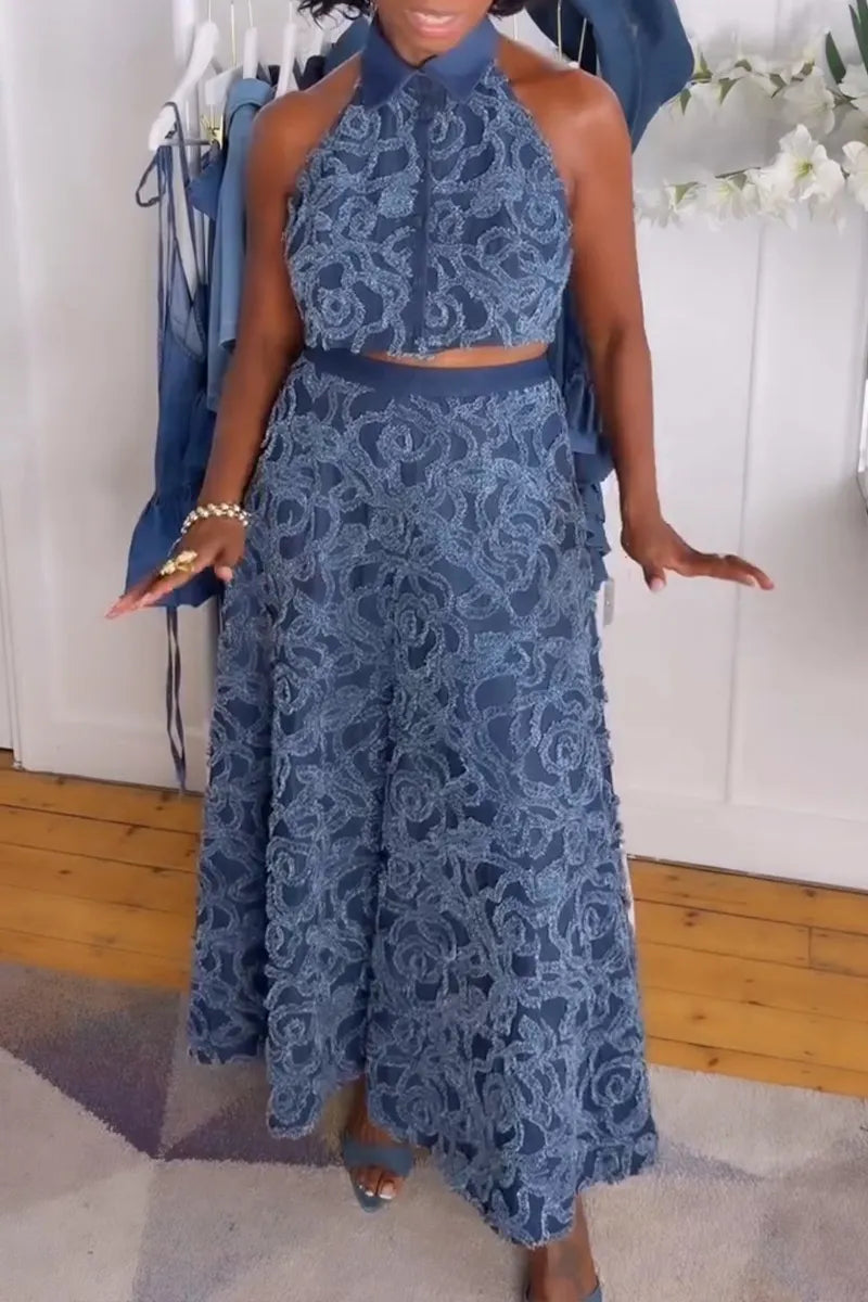 Women's Fashion 3D-Embroidered Denim Vest or Skirt