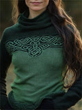 Classic Celtic Jacquard Contrast Color Turtleneck Sweater