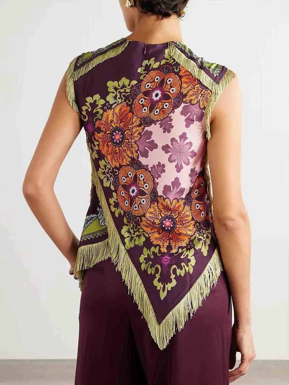 Unique Vintage Floral Print Tassel Tank Top
