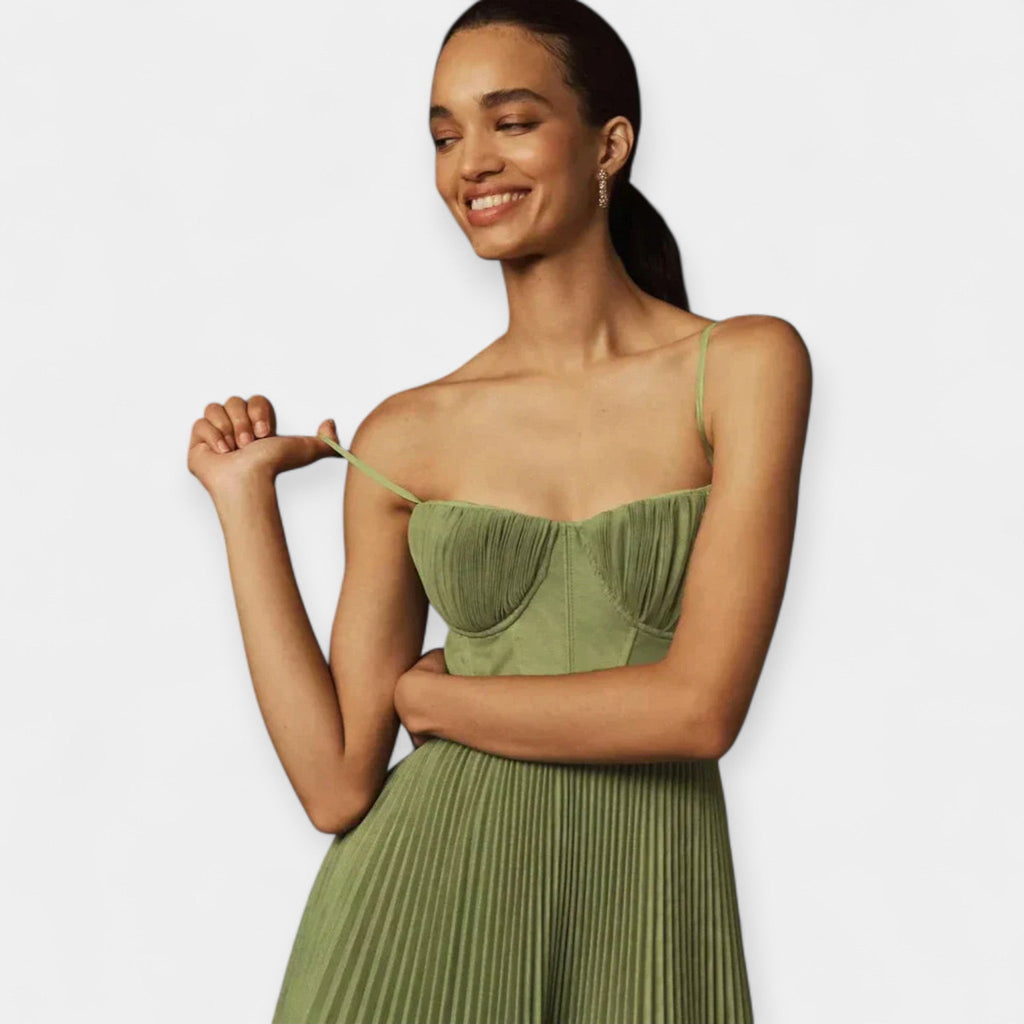 Midi Dress with Pleated Design and Tulle