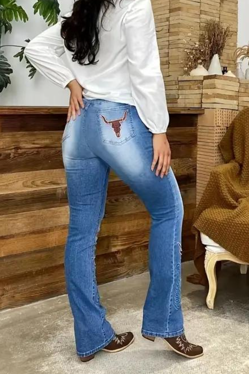 Ladies Washed and Printed Casual Jeans