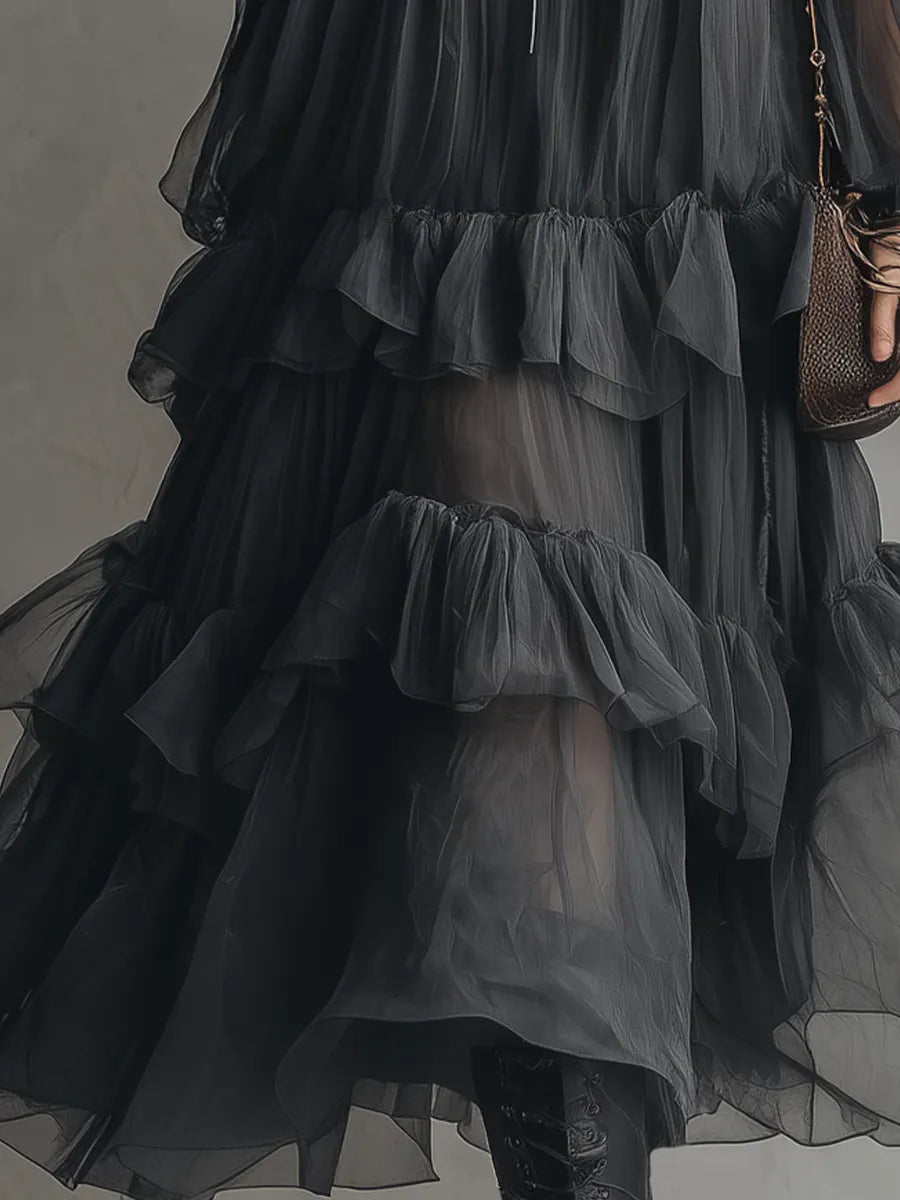 Sheer Layered Ruffle Midi Dress