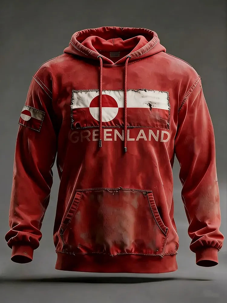 Men's Retro Greenland Not For Sale Print Casual Hoodie