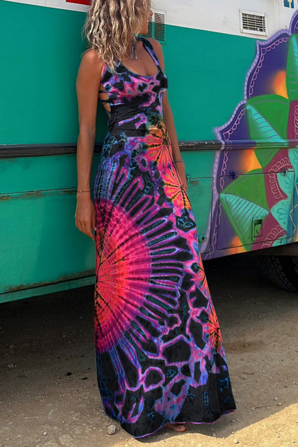 Tie-dye Printed Strappy Stretch Dress
