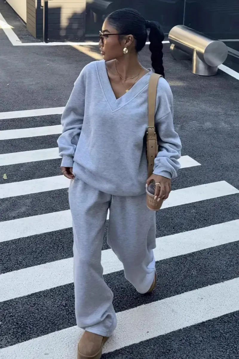 Women's Retro Long-Sleeve Oversized Hoodie Set