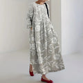 Floral Embroidery Print Long Sleeve Casual Midi Dress